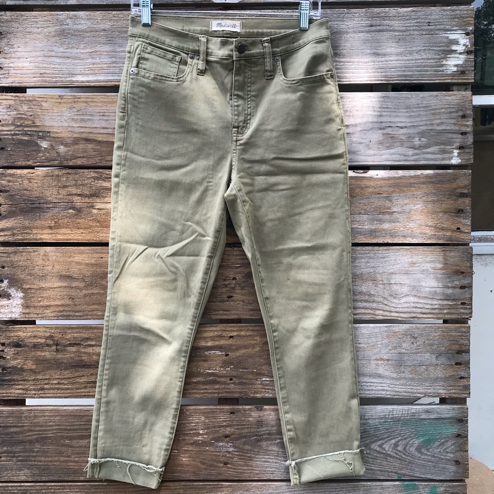 Madewell Skinny 9” High-Rise Raw-Hem Green Jeans